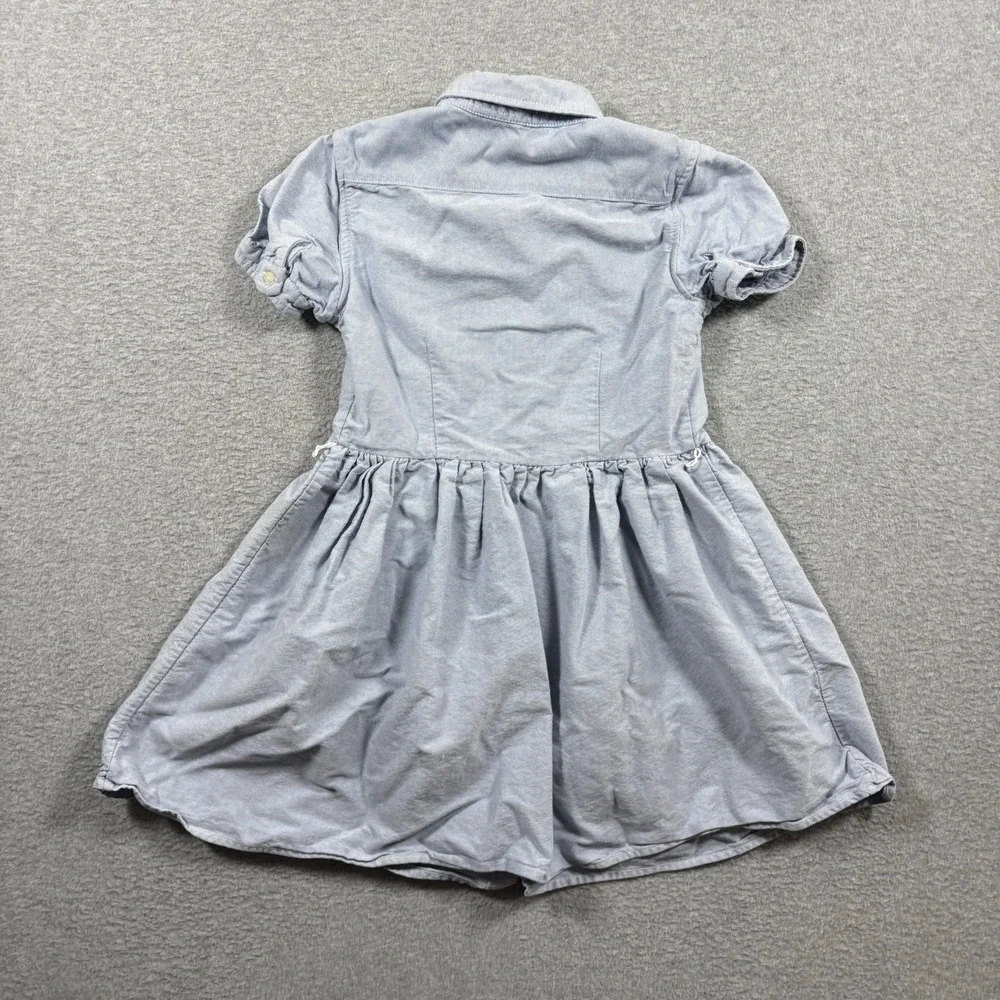 Polo Ralph Lauren Girls Blue Oxford Shirt Dress Sz 8 Pintuck Short Sleeve Cotton